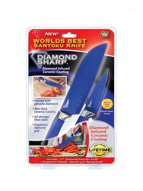 AS SEEN ON TV DIAMOND SHARP SANTOKU KNIFE SET - BLUE (NEW WITH TAGS)